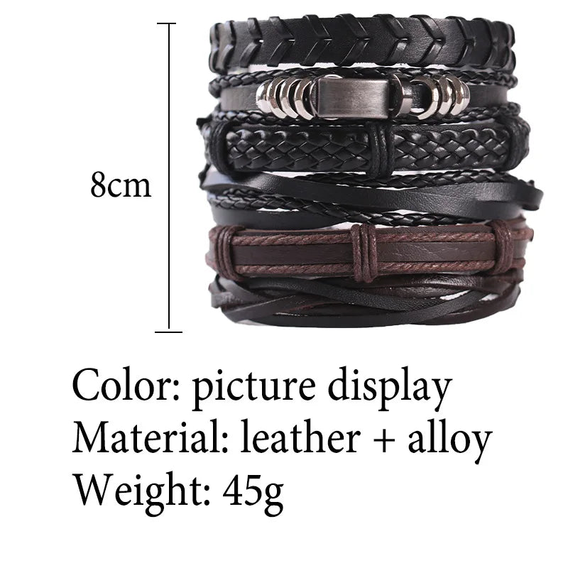 Fashion Viking Punk Bracelet For Men Hand Bracelets Multi-Layer Woven Skull Head Star Accessories Jewelry Leather Set Gifts