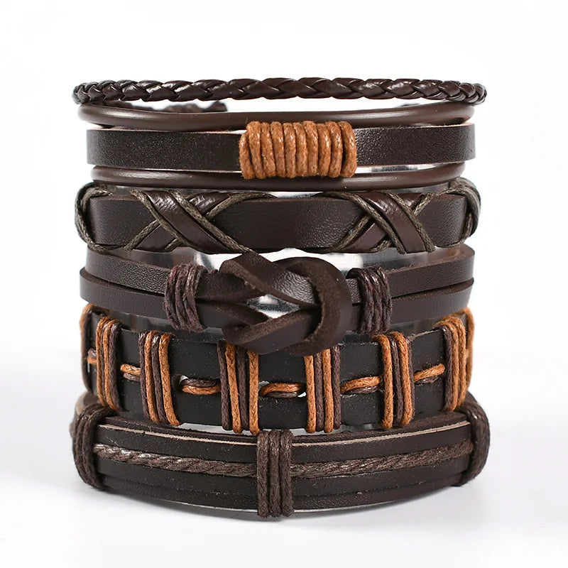 Fashion Viking Punk Bracelet For Men Hand Bracelets Multi-Layer Woven Skull Head Star Accessories Jewelry Leather Set Gifts
