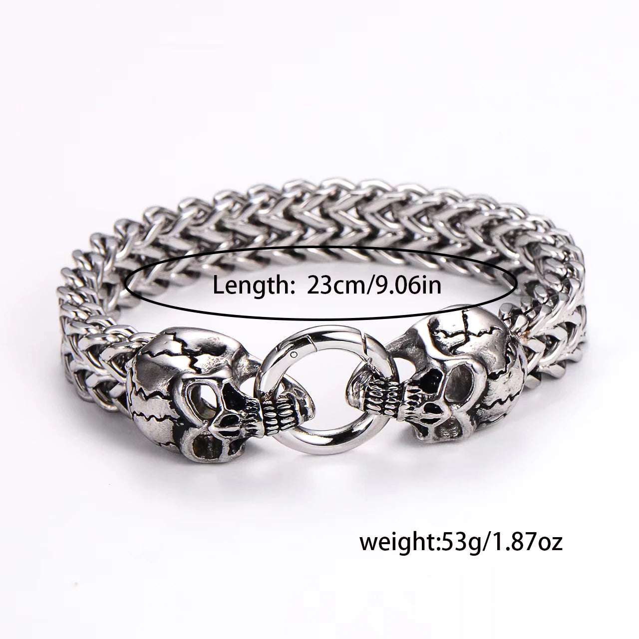 1 men's retro domineering and fashionable double skull men's bracelet with buckle - men's Gothic Cuban chain, fashionable style