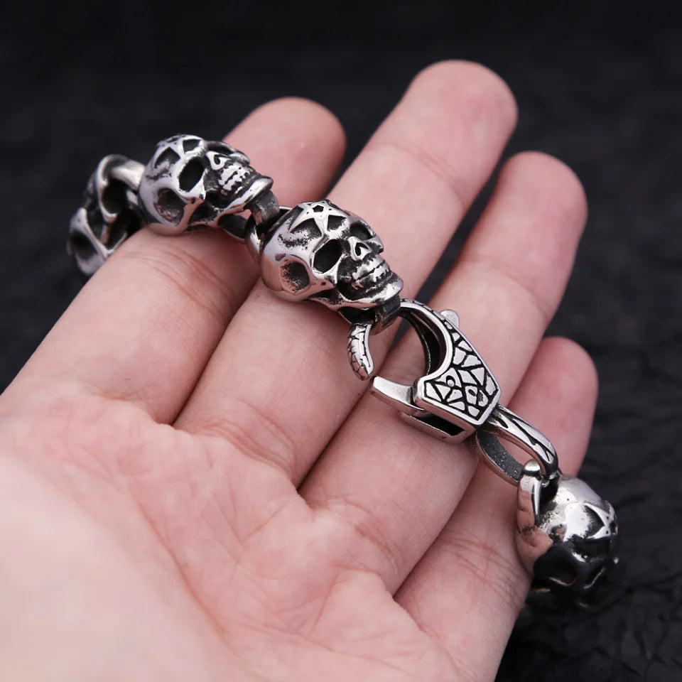 Gothic Vintage Men's Skull Bracelet 316L Stainless Steel Punk Hip Hop Skeleton Bracelets Fashion Amulet Jewelry Gifts Wholesale