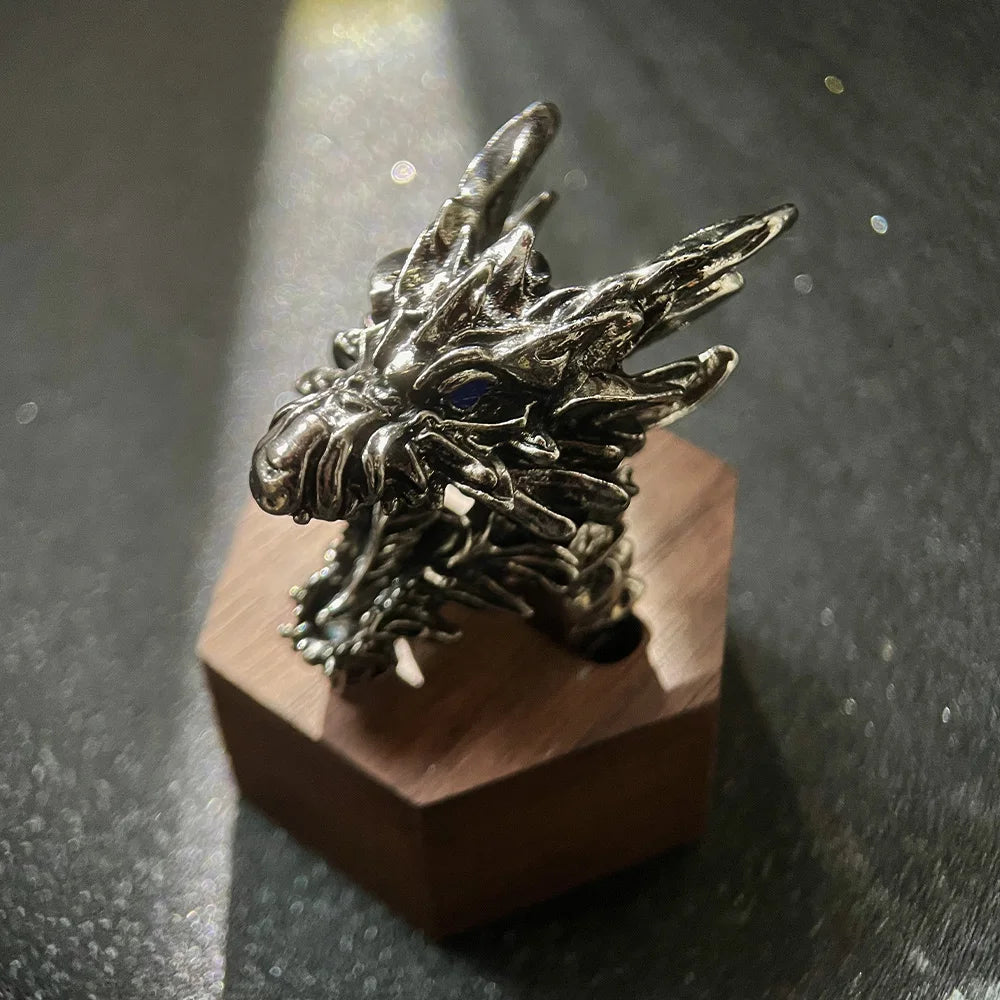 Kushala Daora Dragon of Steel Large Ring for Men Antique Gothic Open Ring Alloy Silver Plated Jewelry Cosplay Accessories Gift
