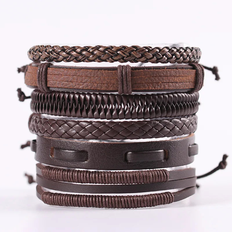 Fashion Viking Punk Bracelet For Men Hand Bracelets Multi-Layer Woven Skull Head Star Accessories Jewelry Leather Set Gifts