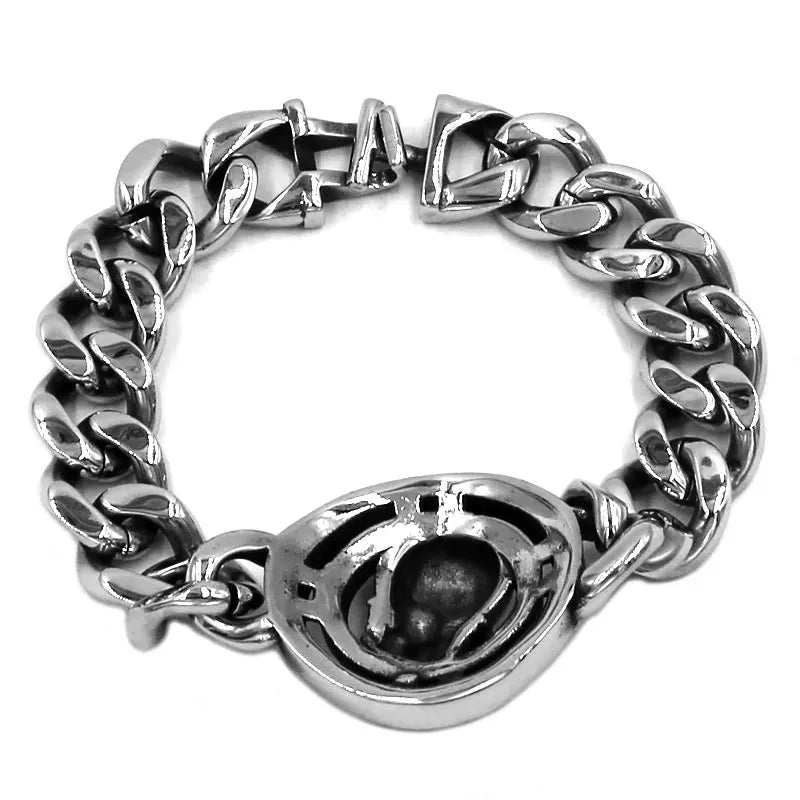Hat Cross Skull Bracelet Stainless Steel Titanium Jewelry Large Personality Hands Cover Skull Biker Mens Boys Bangle SJB0348