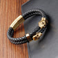 Skull Stainless Steel Fashion Punk Genuine Leather Rope Gold Bangle Magnetic Buckle Jewelry Trend 2024 Wholesale