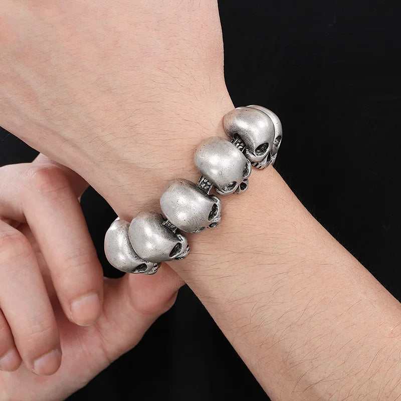24mm Skull Charm Bracelet Men Stainless Steel 316L Punk Jewelry