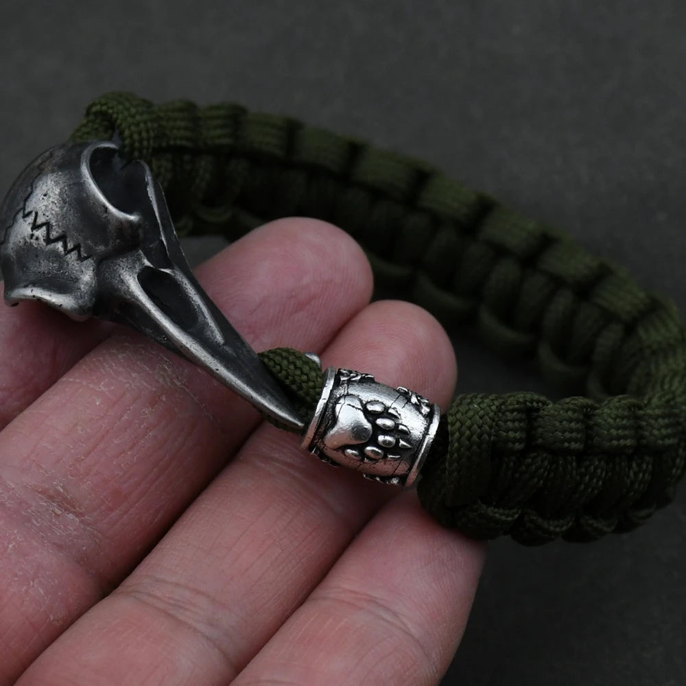 Wicca Skull Rune Bead Bracelet Odin Raven Stainless Steel Viking Bracelet Men Slavic Jewelry Vikings Accessories Vikingos Bangle