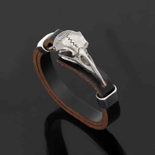 Fashion Vintage Stainless Steel Nordic Odin Crow Skull Bracelet Punk Men Viking Leather Amulet Bracelets Jewelry Gift Wholesale