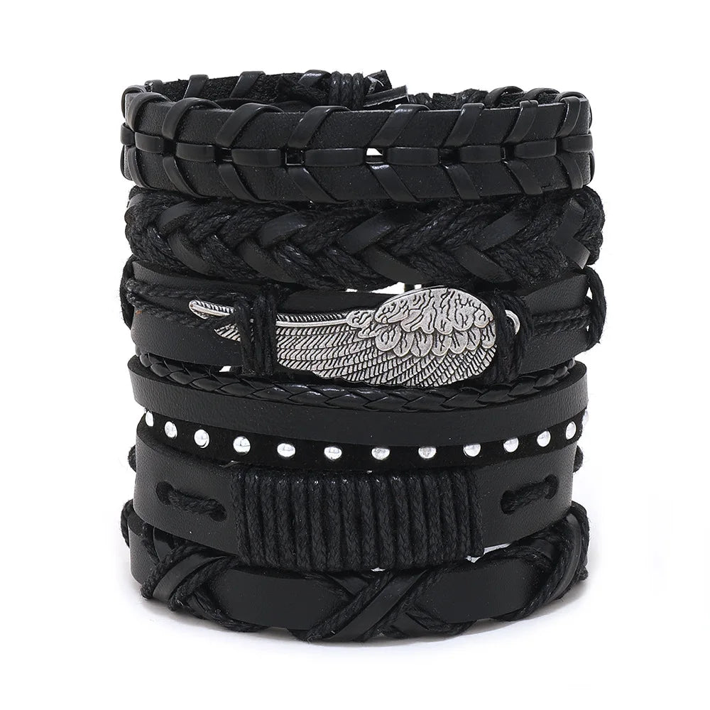 Fashion Viking Punk Bracelet For Men Hand Bracelets Multi-Layer Woven Skull Head Star Accessories Jewelry Leather Set Gifts