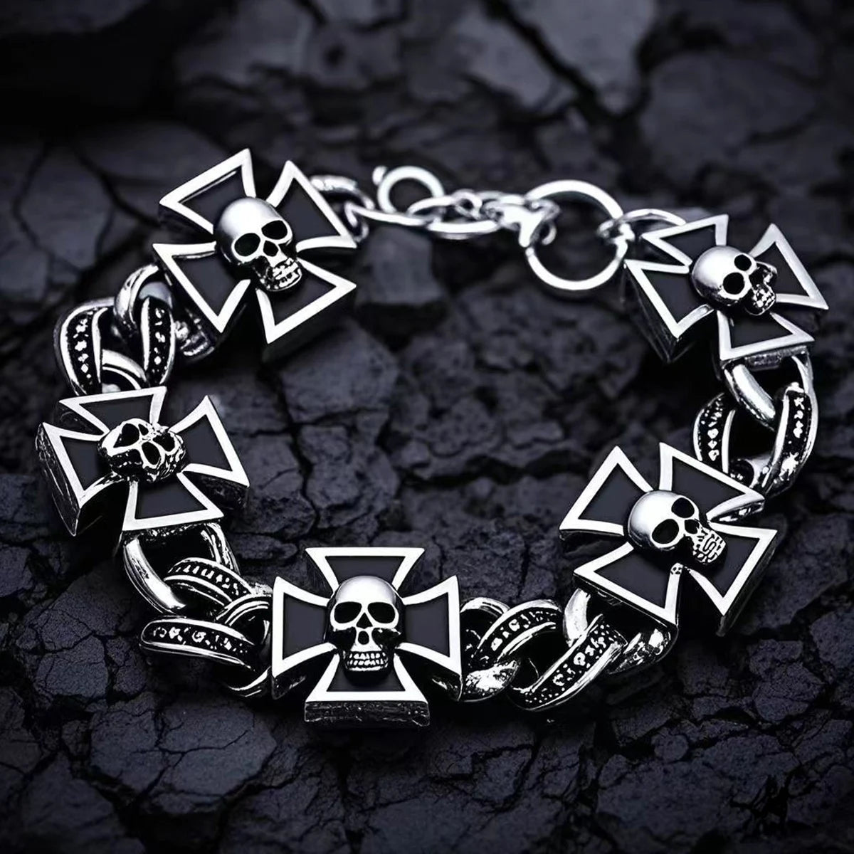 New Retro Celtic Cross Shape Skull Pattern Bracelet Men's Bracelet Fashion Metal Cross Chain Bracelet Accessories Party Jewelry