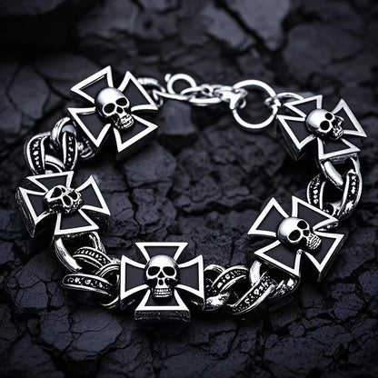 New Retro Celtic Cross Shape Skull Pattern Bracelet Men's Bracelet Fashion Metal Cross Chain Bracelet Accessories Party Jewelry