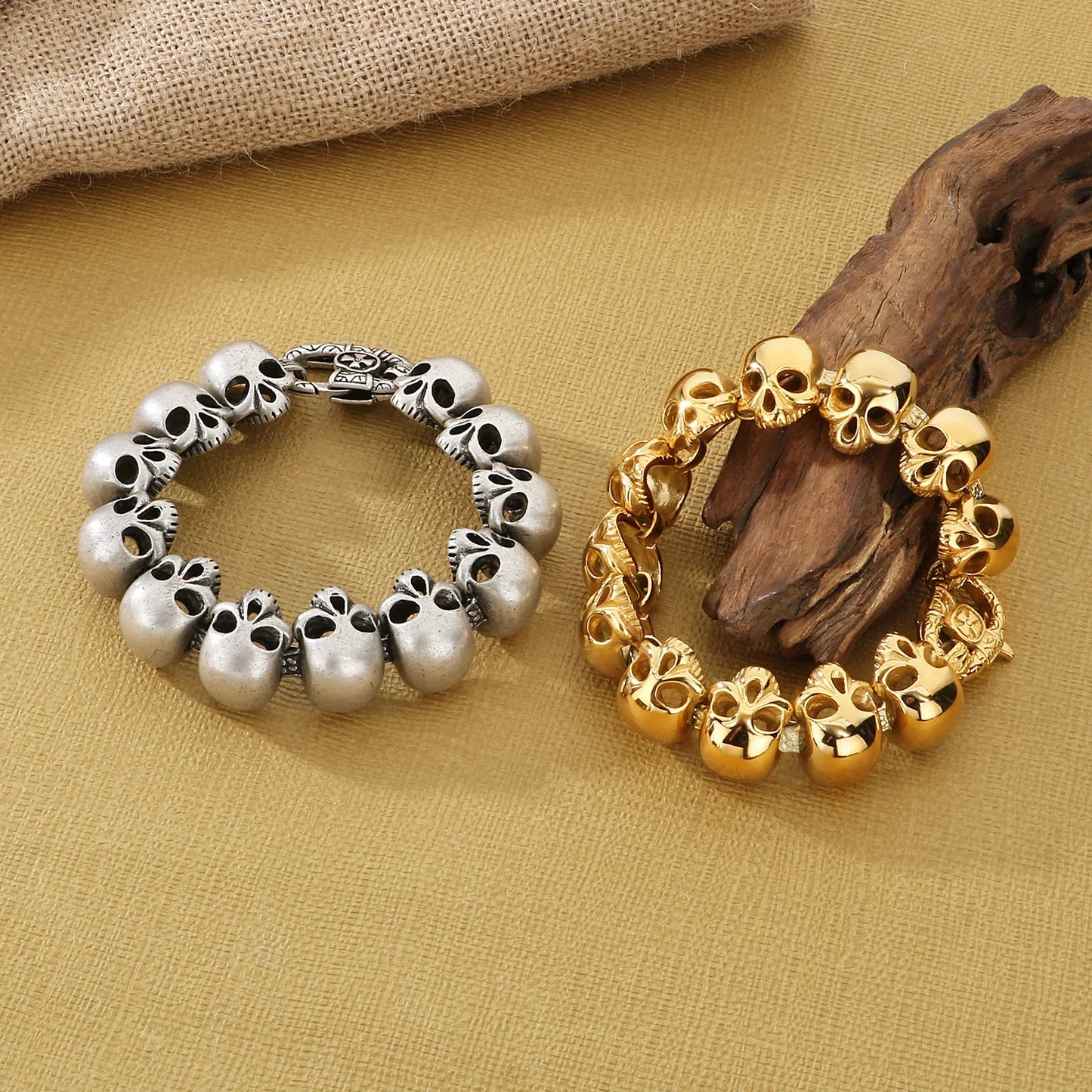 24mm Skull Charm Bracelet Men Stainless Steel 316L Punk Jewelry