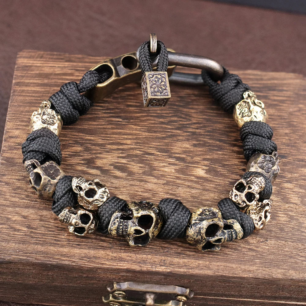 Retro Men's Skull Handmade Bracelet Gothic Skeleton Adjustable Woven Bangle Punk Motorcycle Amulet Jewelry Accessories Wholesale