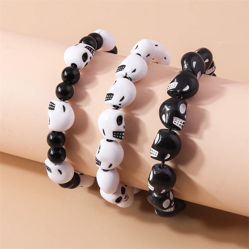 Fashion Skull Head Beads Bracelets for Women Adjustable Elastic Bracelet Girls Party Holiday Jewelry Decoration