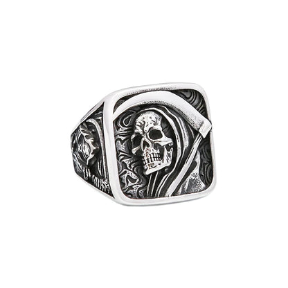 Vintage Stainless Steel Death Sickle Skull Rings For Men Punk Hip Hop Domineering Skull Ring Party Biker Jewelry Gifts Wholesale