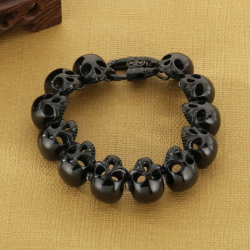 24mm Skull Charm Bracelet Men Stainless Steel 316L Punk Jewelry