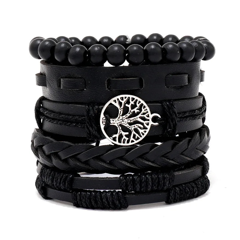 Fashion Viking Punk Bracelet For Men Hand Bracelets Multi-Layer Woven Skull Head Star Accessories Jewelry Leather Set Gifts