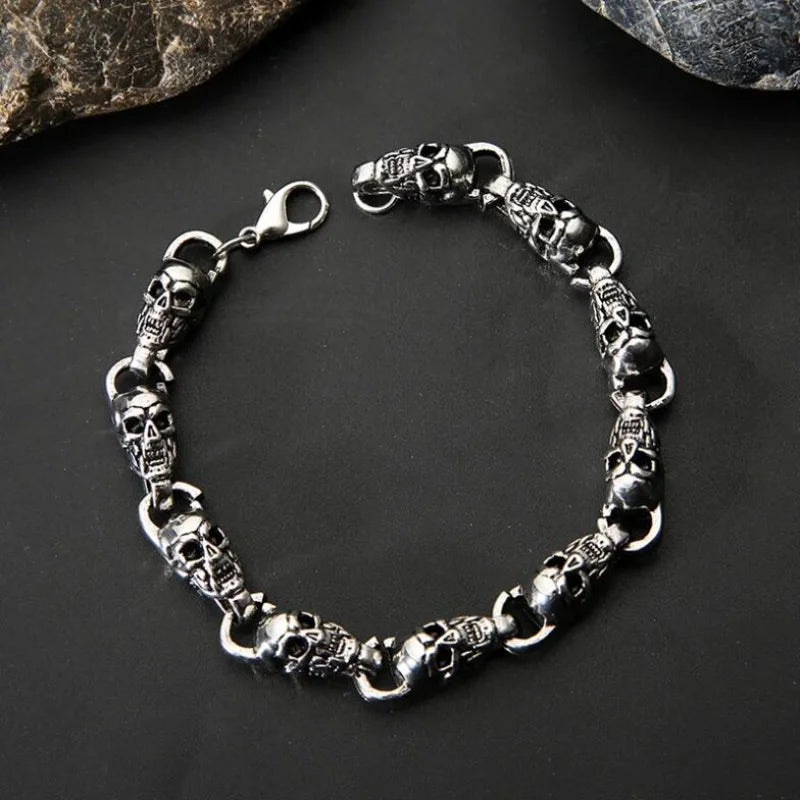 Vintage Fashion Stainless Steel Men's Skull Bracelet Punk Rock Biker Bracelet Men's Jewelry Gift