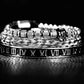 Luxury 3pcs/Set Skull Charm Black Bracelet Stainless Steel  Men Enamel Roman Number Bangles  Europe Fashion Couple Jewelry