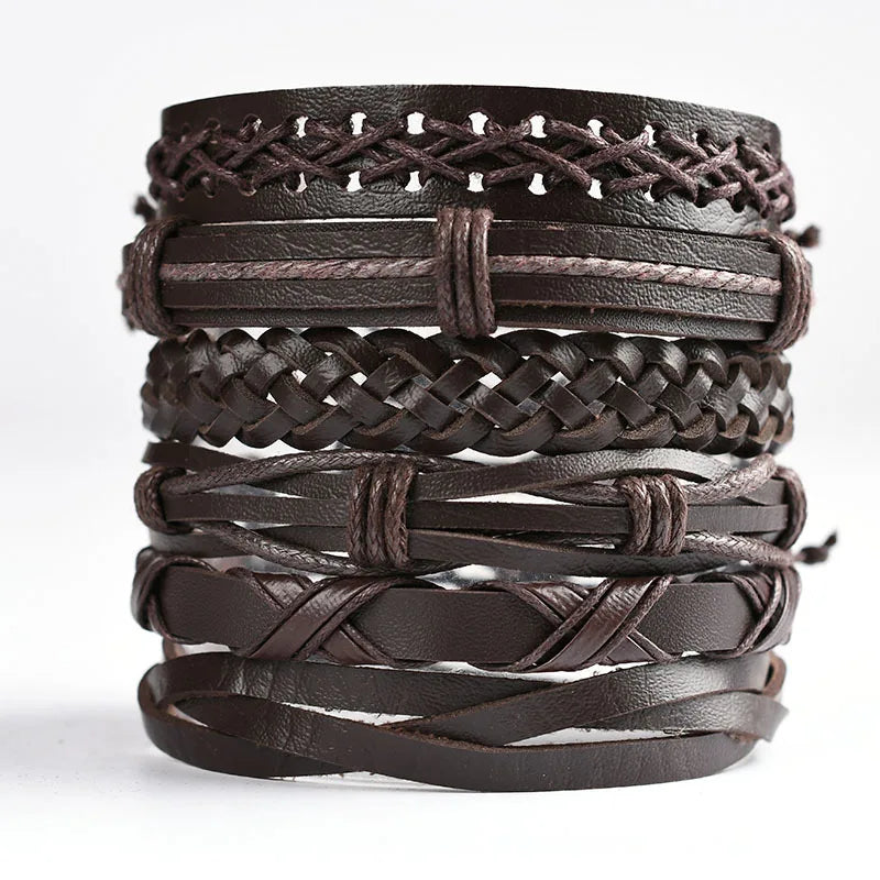 Fashion Viking Punk Bracelet For Men Hand Bracelets Multi-Layer Woven Skull Head Star Accessories Jewelry Leather Set Gifts