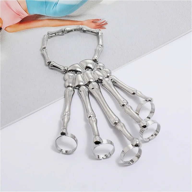 Steam Punk Skull Skeleton Bracelet For Men Gothic Hand Elasticity Adjustable Couple Women Bracelet Bangles Jewelry