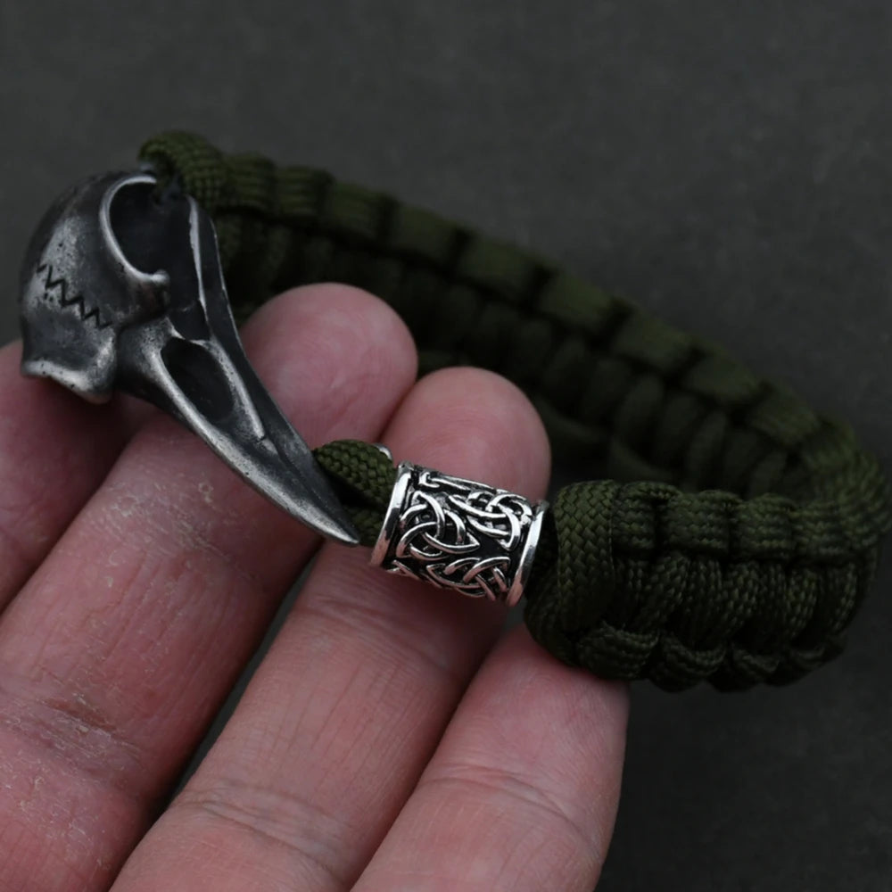 Wicca Skull Rune Bead Bracelet Odin Raven Stainless Steel Viking Bracelet Men Slavic Jewelry Vikings Accessories Vikingos Bangle