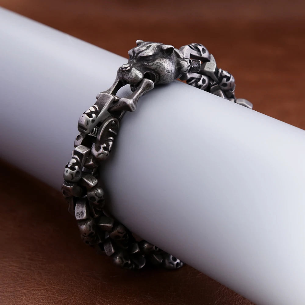 New Vintage Black Leopard Head Bracelet For Men Boys Stainless Steel High Quality Skull