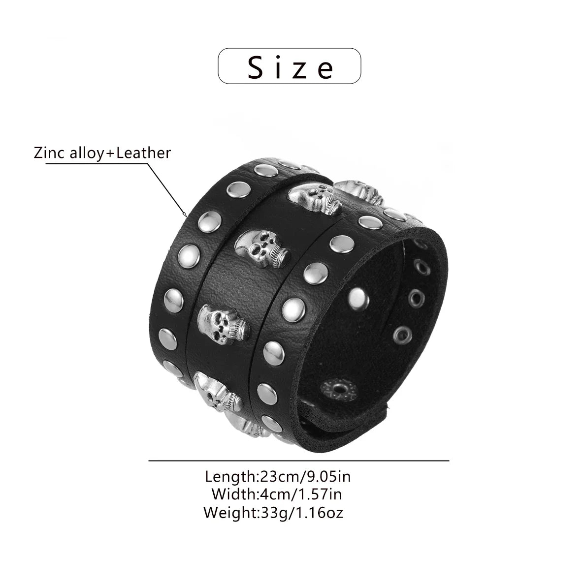2024  Jewelry Handmade Weave Genuine Leather Bracelet Men Vintage Cuff Wide Leather Skull Bracelet Pulsera Hombre