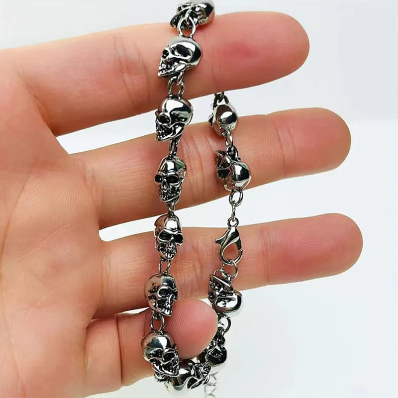 Cool Rock Style Steampunk Skull Bracelet for Men Women Alloy Skeleton Beaded Bracelet Hiphop Tibetan Prayer Beaded Bracelet New