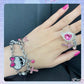 Y2K Accessories Pink Bowknot Rhinestone Skull Bracelet for Women Fashion Gothic Bone Thick Chain Charm Bracelet Harajuku Jewelry