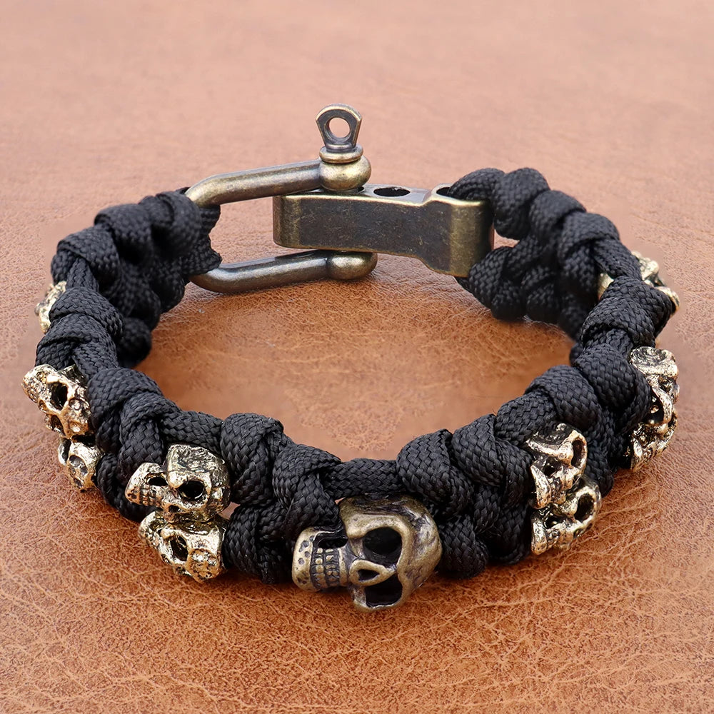 Retro Men's Skull Handmade Bracelet Gothic Skeleton Adjustable Woven Bangle Punk Motorcycle Amulet Jewelry Accessories Wholesale