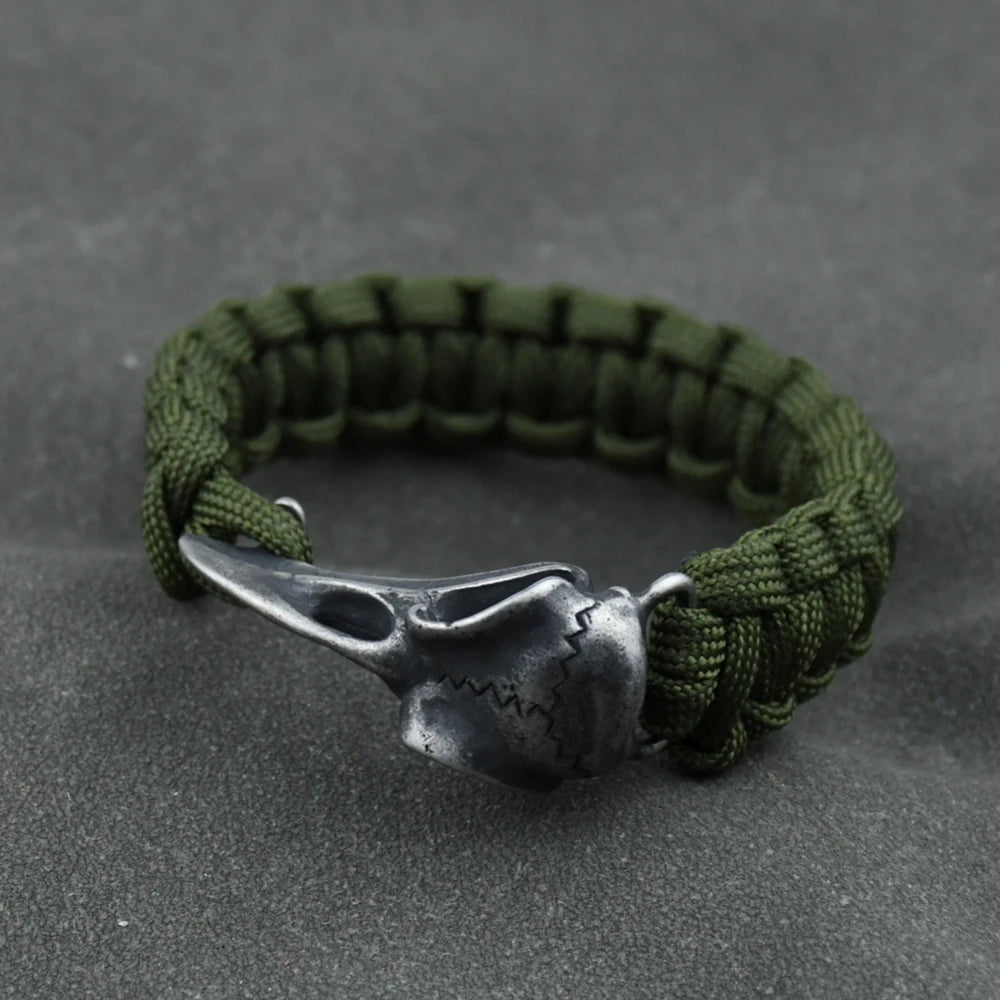 Wicca Skull Rune Bead Bracelet Odin Raven Stainless Steel Viking Bracelet Men Slavic Jewelry Vikings Accessories Vikingos Bangle