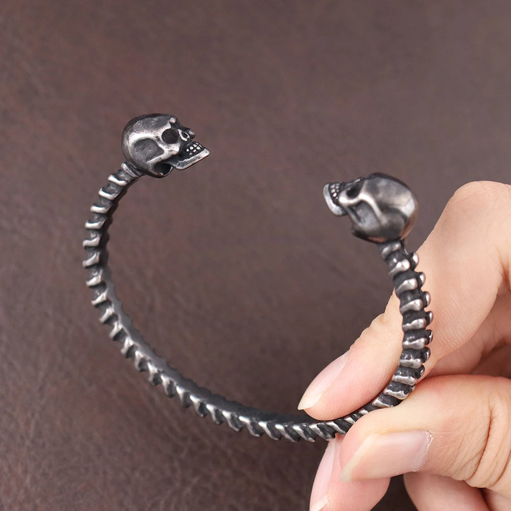 Stainless Steel Gothic Black Skull Bracelet for Men Vintage Adjustable Skeleton Bangle Never Fade Punk Rock Jewelry Dropshipping