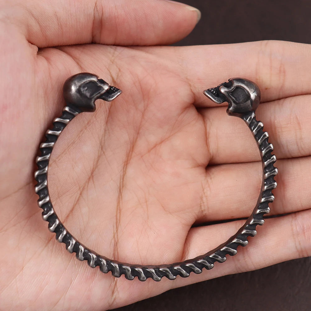 Stainless Steel Gothic Black Skull Bracelet for Men Vintage Adjustable Skeleton Bangle Never Fade Punk Rock Jewelry Dropshipping