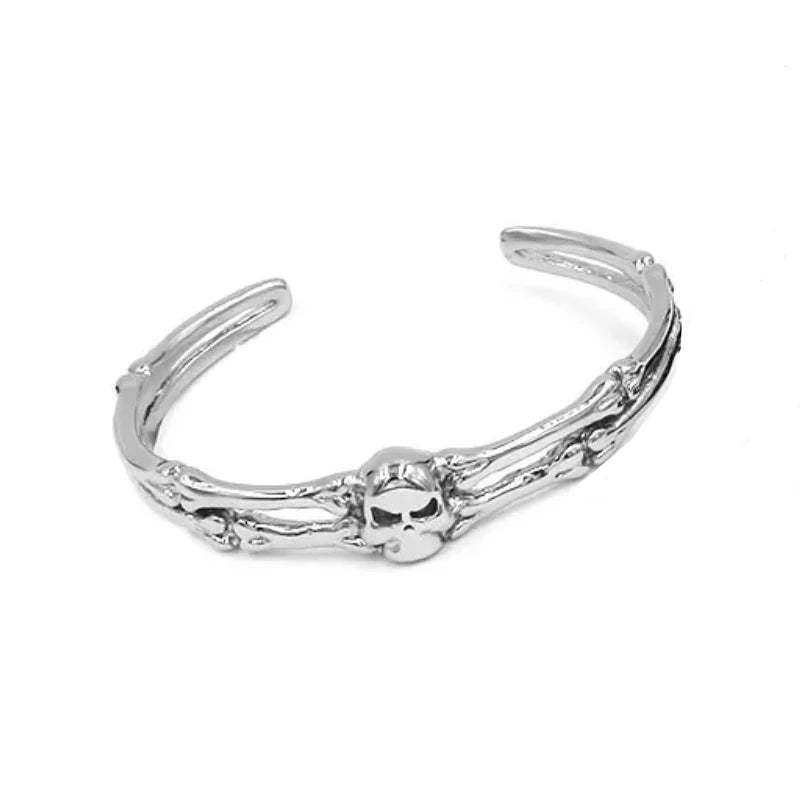 Vintage Ghost Skull Bones Biker Cuff Bracelet Stainless Steel Jewelry Gothic Feather Wing Norse Viking Wolf Men Bangle SJB0362A