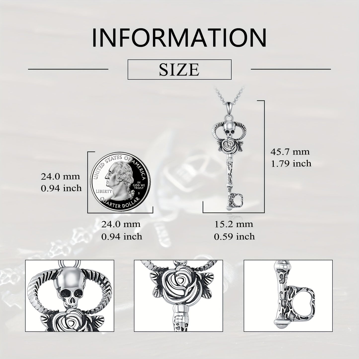 Key Skull Necklace For Women 925 Sterling Silver Gothic Skeleton Necklace Devil Skull Jewelry Gift For Women