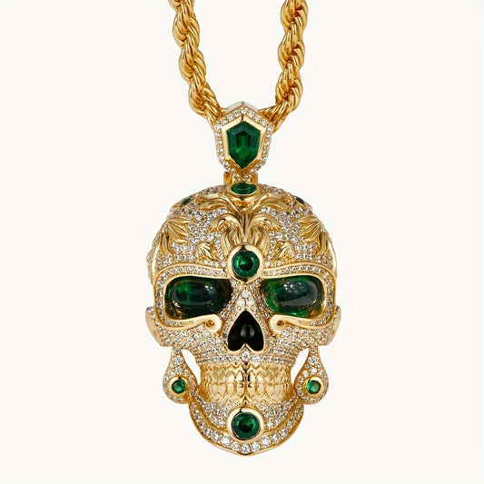 Gothic Synthetic Green Treasure Eye Skull Pendant Necklace Is A Fashionable Accessory Suitable for Both Men And Women. It Can Be Worn As A Matching Set And Makes for A Perfect Birthday, Anniversary, Or Halloween Romantic Gift