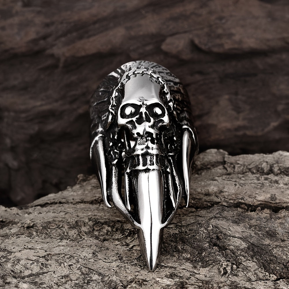 Bold Stainless Steel Men's Punk Ring with Unique Claw Design - Vintage Style, Single Piece