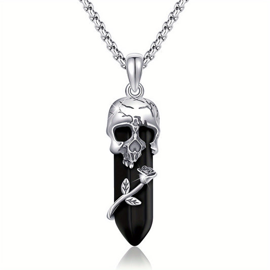 Rose Skull Necklace for Women Halloween Skull Necklace