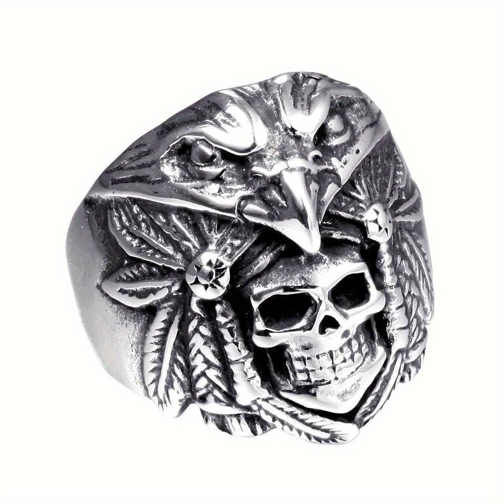 Retro Skull Design Stainless Steel Wide Ring For Men