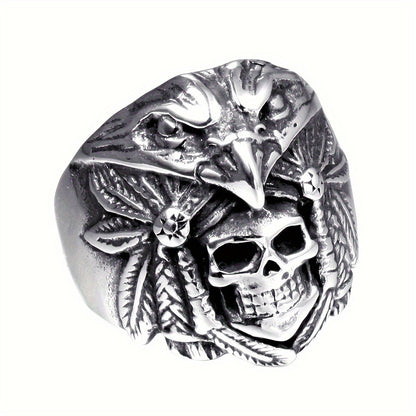 Retro Skull Design Stainless Steel Wide Ring For Men