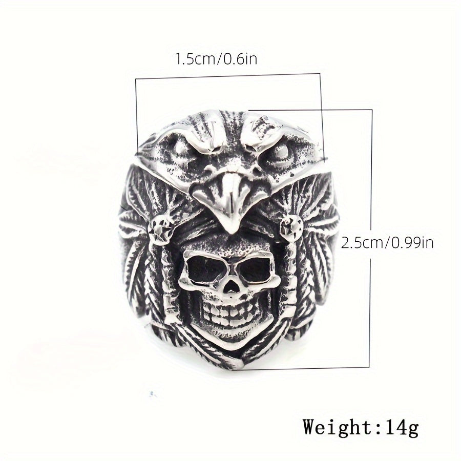 Retro Skull Design Stainless Steel Wide Ring For Men