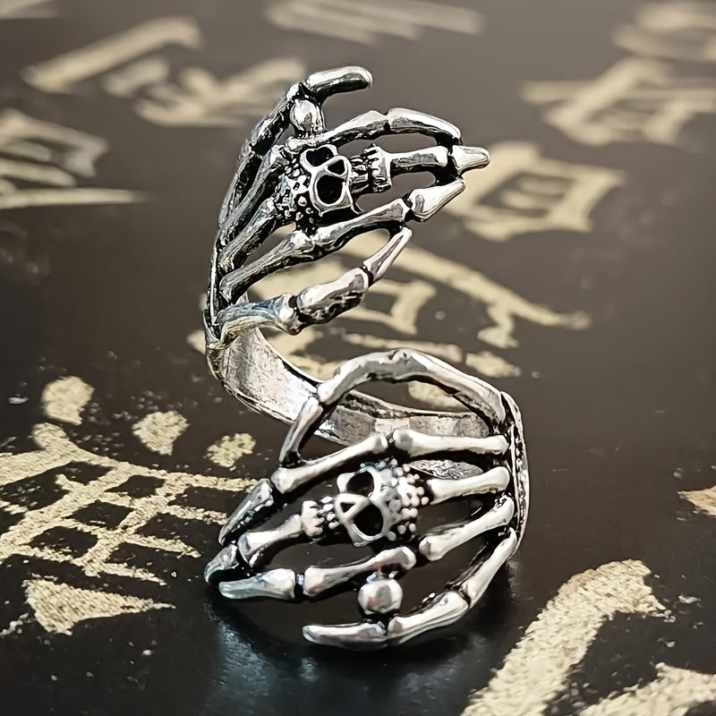 [Punk Skull Ring] Retro Punk Style 1pc Open Skull Ring, Unisex Halloween Ring Jewelry As a Gift for Friends