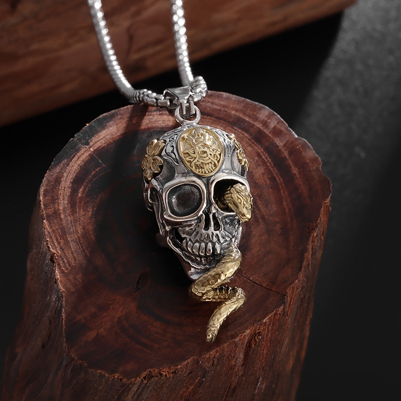 Unique Gothic Snake Wrapped Skull Pendant Necklace - Trendy Street Style Unisex Accessory - The Perfect Everyday Accessory Gift