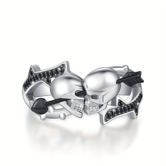 Skull Ring 925 Sterling Silver Adjustable Couple Skull Ring Vintage Gothic Skull Jewelry Gift for Women Men