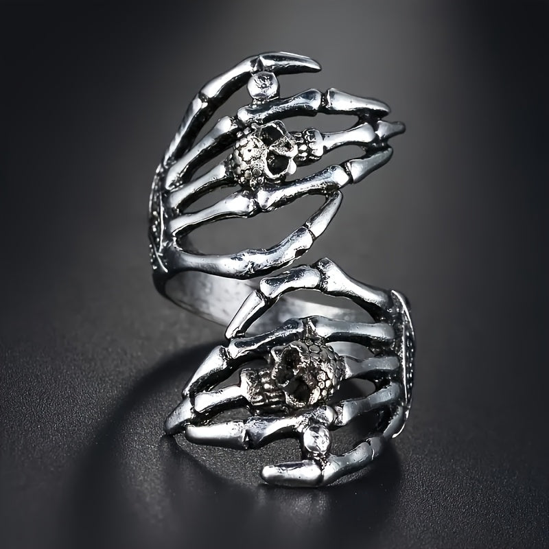 [Punk Skull Ring] Retro Punk Style 1pc Open Skull Ring, Unisex Halloween Ring Jewelry As a Gift for Friends