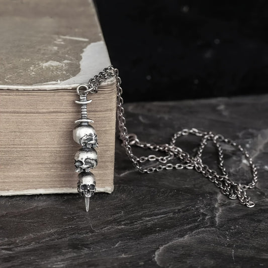 Gothic Style Vintage Vintage Sword Perforated Skull Pendant Necklace Men'S Women'S Boutique Jewelry, Unique Gift To Boyfriend