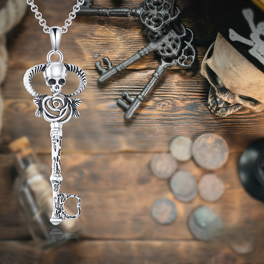 Key Skull Necklace For Women 925 Sterling Silver Gothic Skeleton Necklace Devil Skull Jewelry Gift For Women