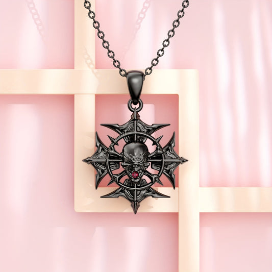 Halloween Skull Necklace For Women Sterling Silver Gothic Skeleton Necklace Black Natural Garnet Halloween Pendant Halloween Skull Jewelry Christmas Gift Mothers Day