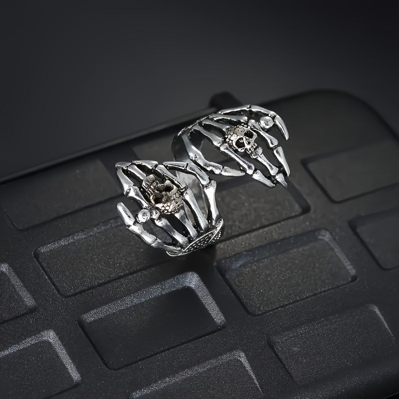 [Punk Skull Ring] Retro Punk Style 1pc Open Skull Ring, Unisex Halloween Ring Jewelry As a Gift for Friends