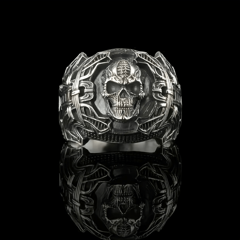 Skull Silveryy Ring for Cyclists, Heavy Duty Men'S Motorcycle Jewelry